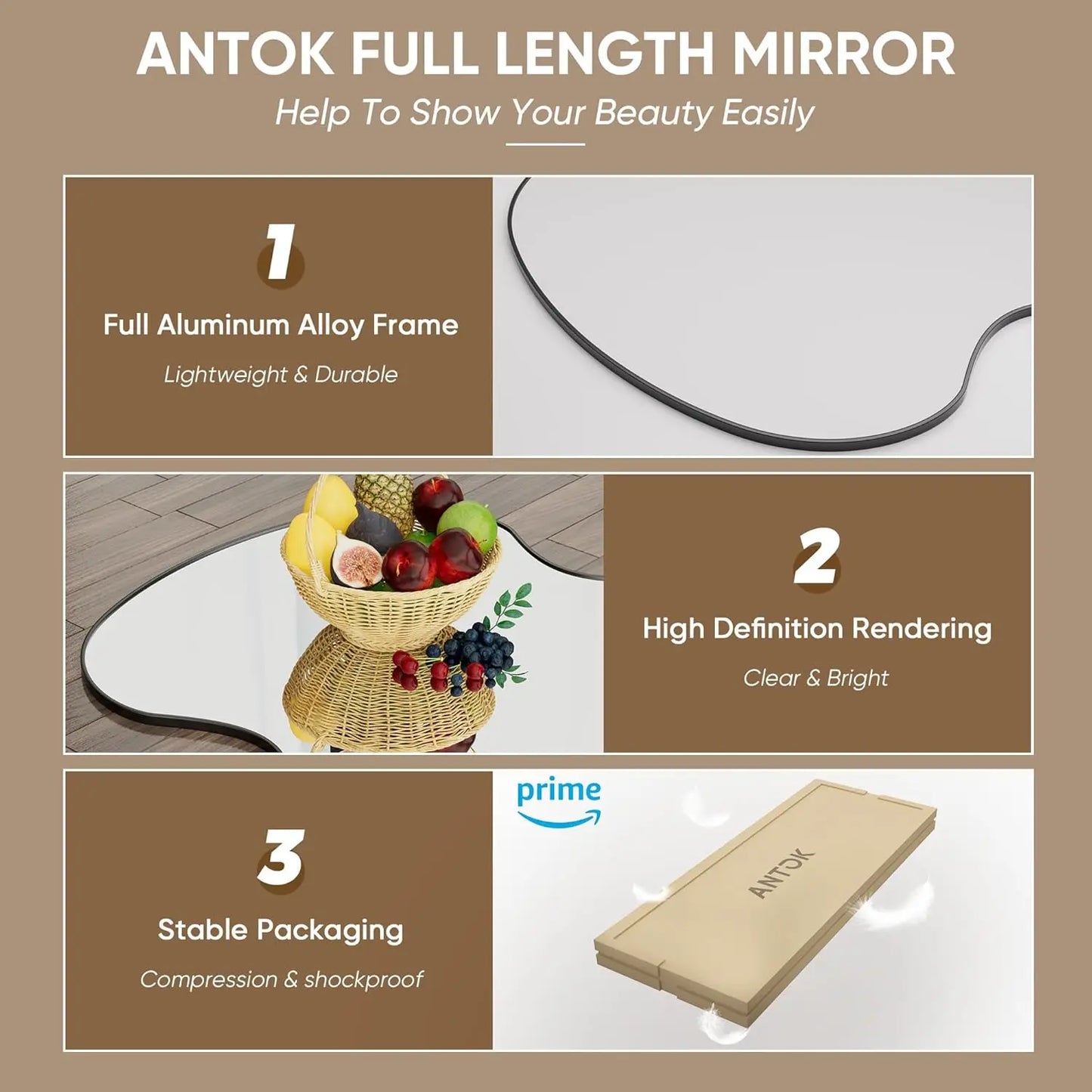71"x28" Wavy Full Length Mirror with Stand for Bedroom, Living Room, Black - Tiltable & Wall Mountable