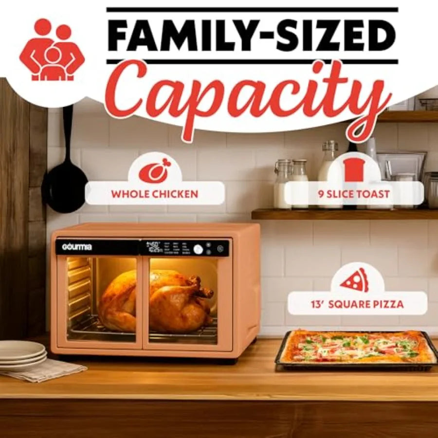 French Door Air Fryer Oven 37 Qt Large Capacity Convection Toaster Oven FryForce 360 Digital Display 12 Cooking Presets Dehydra