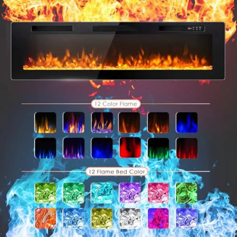 72 inch Electric Fireplace Recessed Wall Mounted with Linear Design 750/1500W Heater Touch Screen Control Timer Remote Control