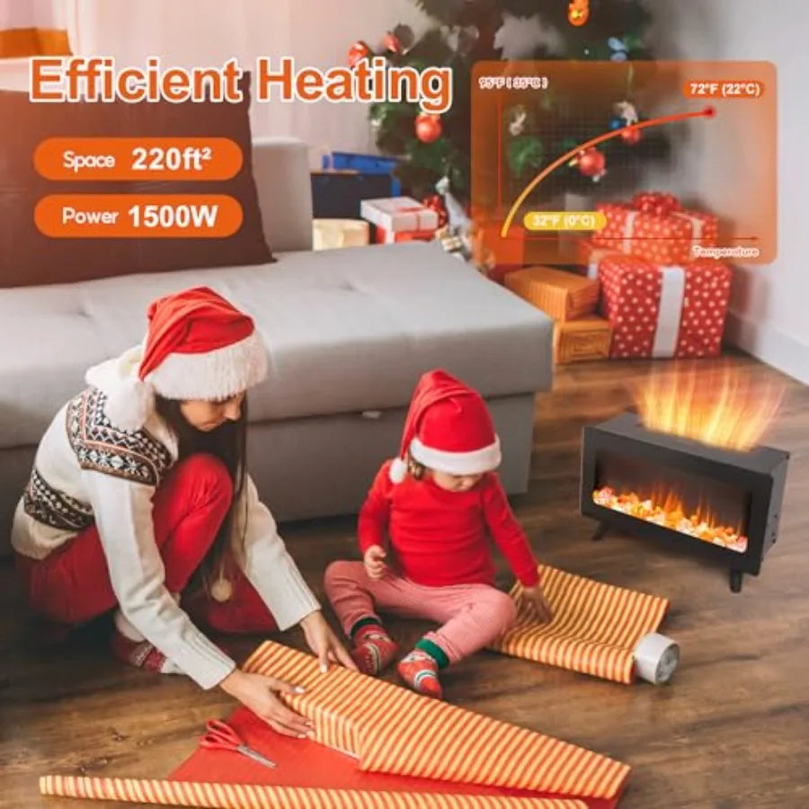 16 Small Electric Fireplace Heater - Desk Space Heater with Realistic LED 3D Flames Freestanding Fire Place Electric Heater for