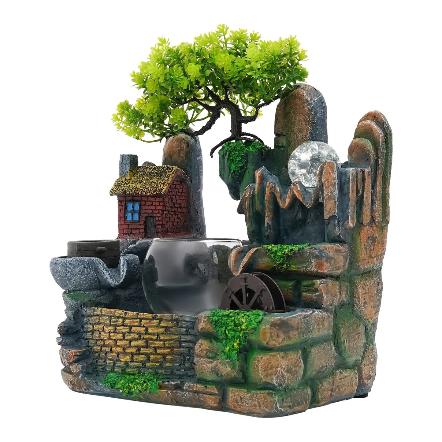 Indoor Water Fountain Resin Rockery Waterfall Tabletop Ornament for Home Office Decor Indoor Garden Relaxation Feng Shui Gift