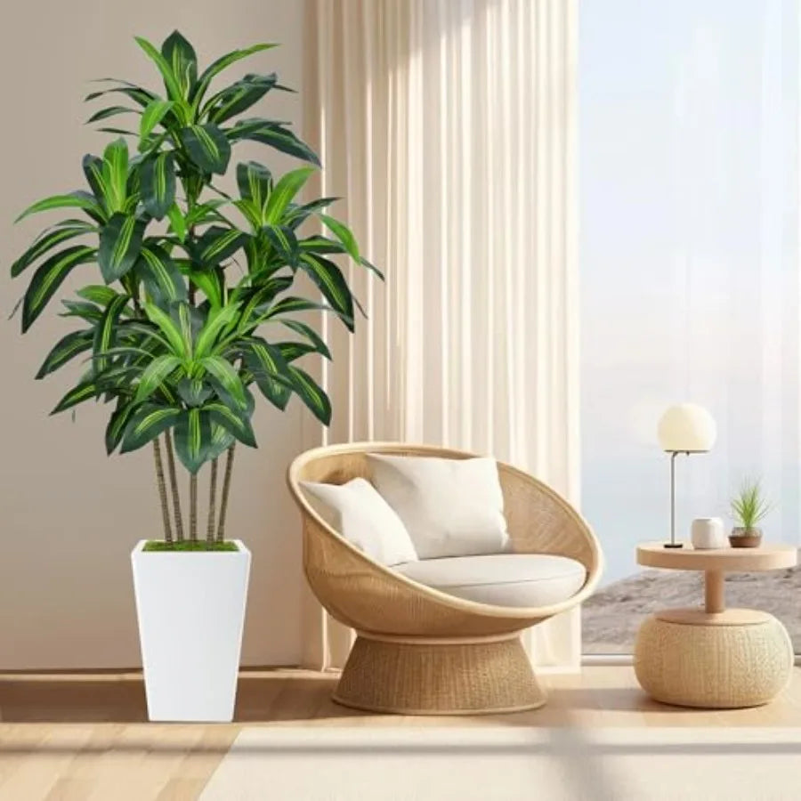 6FT Artificial Dracaena Tree Fake Tree Indoor with White Tall Planter Tall Artificial Plants Indoor Decor in Silk Texture for H