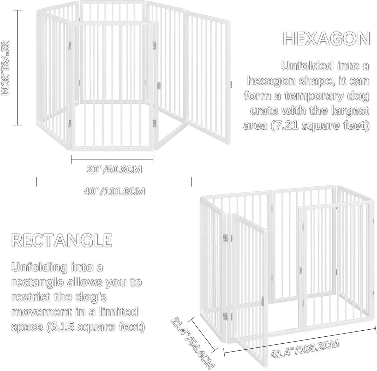 Folding No-Assembly Metal Pet Gate, 120" Wide & 32" Tall with Door, Freestanding for Indoor/Outdoor Use in White