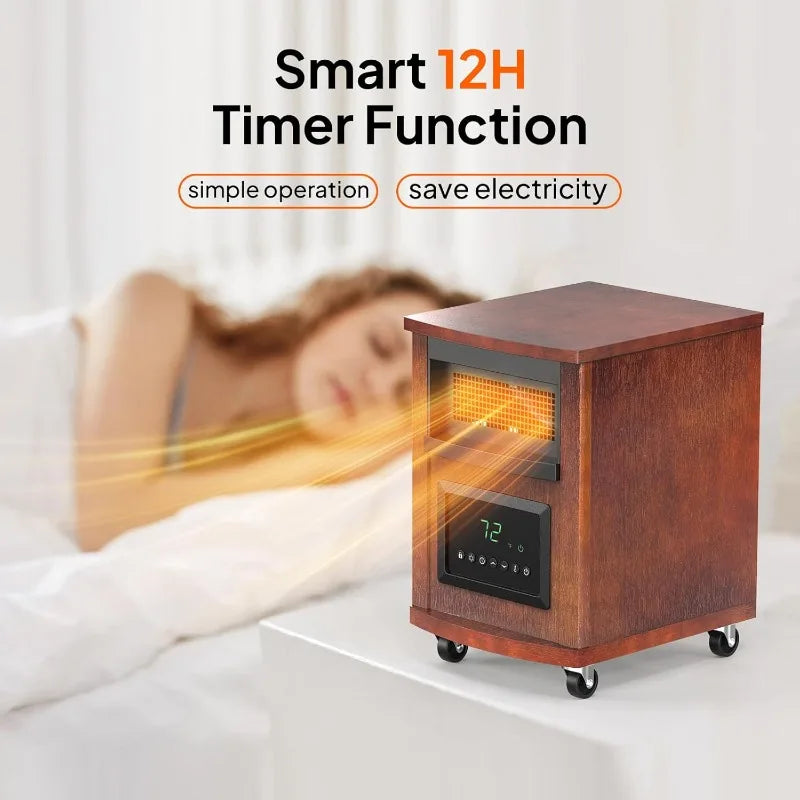 ROVSUN 1500W Quartz Infrared Heaters, Electric Space Heater with Remote Control, Portabel Handle & Wheels, 12H Timer, 3 Modes