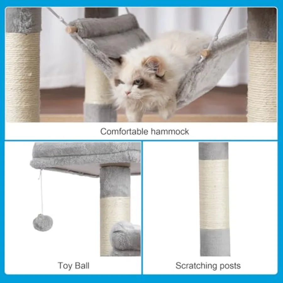Large Multi-Level Cat Tree Condo Furniture with Sisal-Covered Scratching Posts 2 Bigger Plush Condos Perch Hammock for Kittens