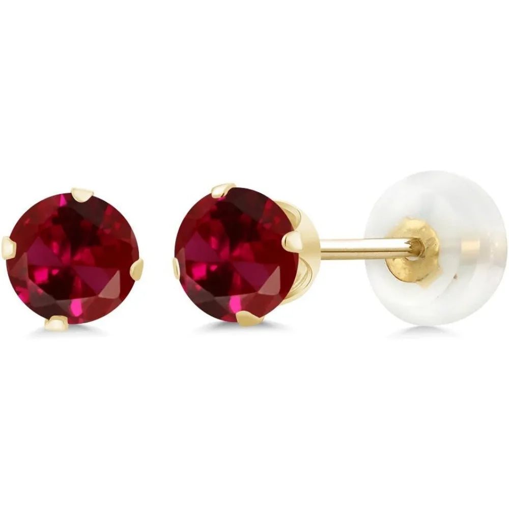 Yellow Gold 10K Round Birthstone Stud Earrings - 5MM Gemstone Jewelry for Women and Men