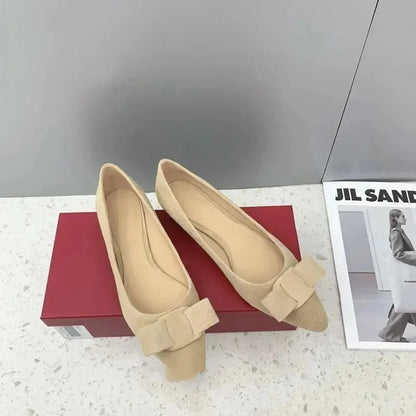 2025 Shallow mouth bow women's flat shoes leather new summer pointy flat heels fashion flat women's shoes