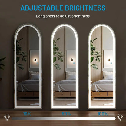 Arched Full Length Mirror with Stand 21"×63", LED Light Floor Standing with 3 Color Lighting for Bedroom Body Hanging Modern Si