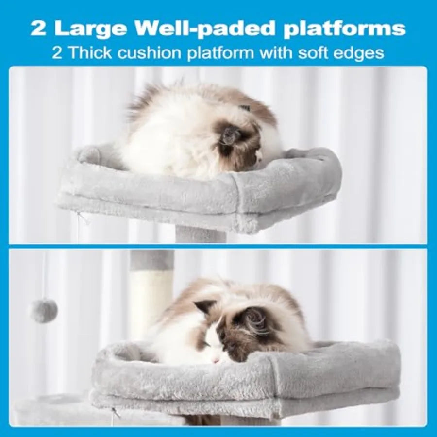 Large Multi-Level Cat Tree Condo Furniture with Sisal-Covered Scratching Posts 2 Bigger Plush Condos Perch Hammock for Kittens