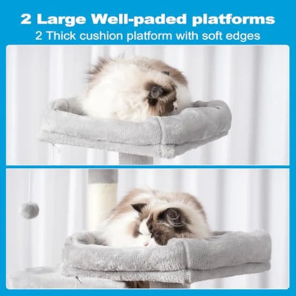 Large Multi-Level Cat Tree Condo Furniture with Sisal-Covered Scratching Posts 2 Bigger Plush Condos Perch Hammock for Kittens
