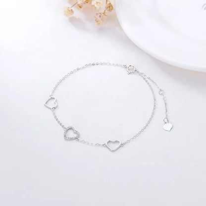 10k White Gold Three Heart Anklets for Women Love Ankle Bracelet Foot Jewelry for Wife Gifts for Her 9.4-11