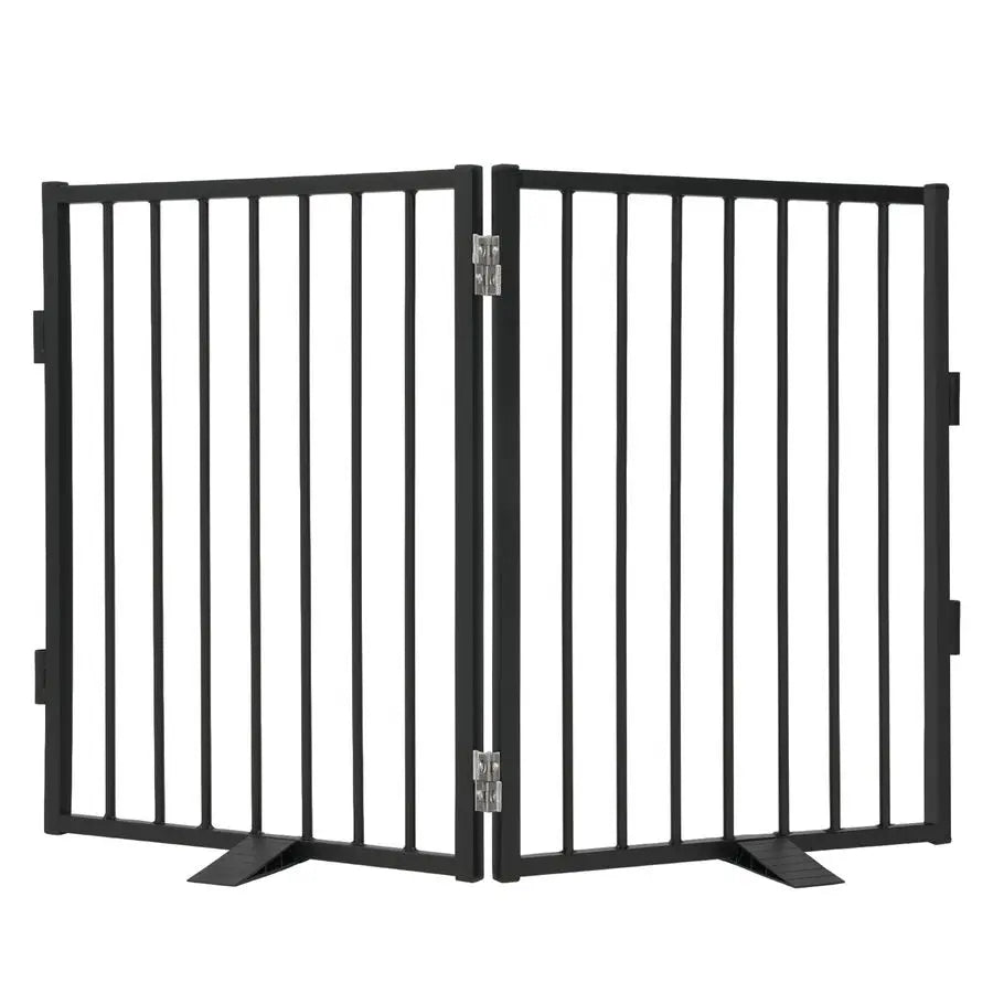 Full Metal Freestanding Dog Gate,Indoor Pet Gate with Floor Protect Support Feet, 40x32Inches Foldable Dog Fence for Stairs, Hal
