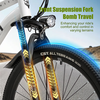 Mountain Electric Bike Adults 500W Peak Motor 26'' Tires Front Suspension Electric Bicycle 25-37Miles 7-Speed Lightweight E-MTB