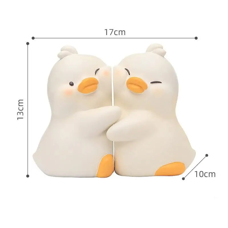 Hugging Duck Bookends - Adorable Cartoon Animal Book Stand for Desk, Decorative Shelf Organizer for Home & Office