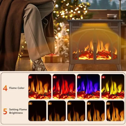 Electric Fireplace Heater 25 with Remote Control Cathedral Stylish Different Flame Effects and Log Set Colors Adjustable Bright