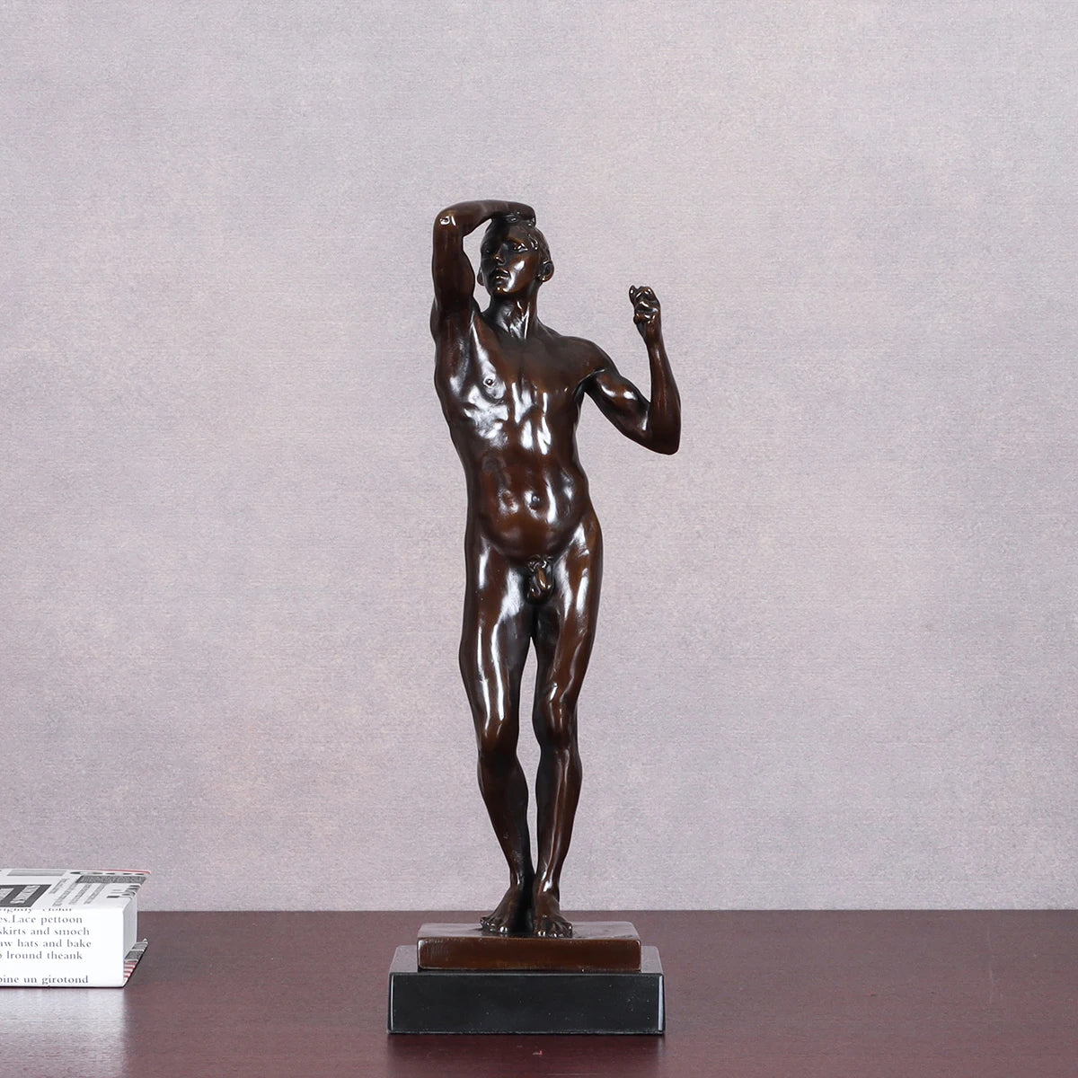 Bronze Rodin's "The Age of Bronze" Statue Sculpture Famous Nude Man Collectible Figurine Art Office Decor
