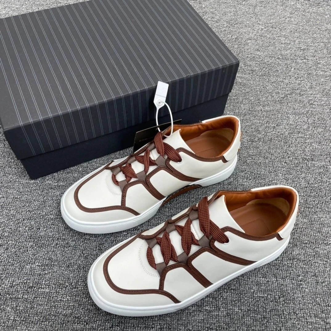 2025 New Z-style Full Grain Leather Men's Shoes Color Block Low Top Lace Up Comfort Casual Sports Board Sneakers