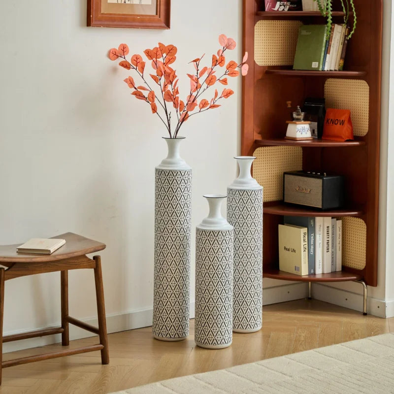 Glazed Metal Vases Home Decoration Set 3 White 24in/28.7in/33.5in Height Elegant Living Room Floor Decor Shipping From The USA