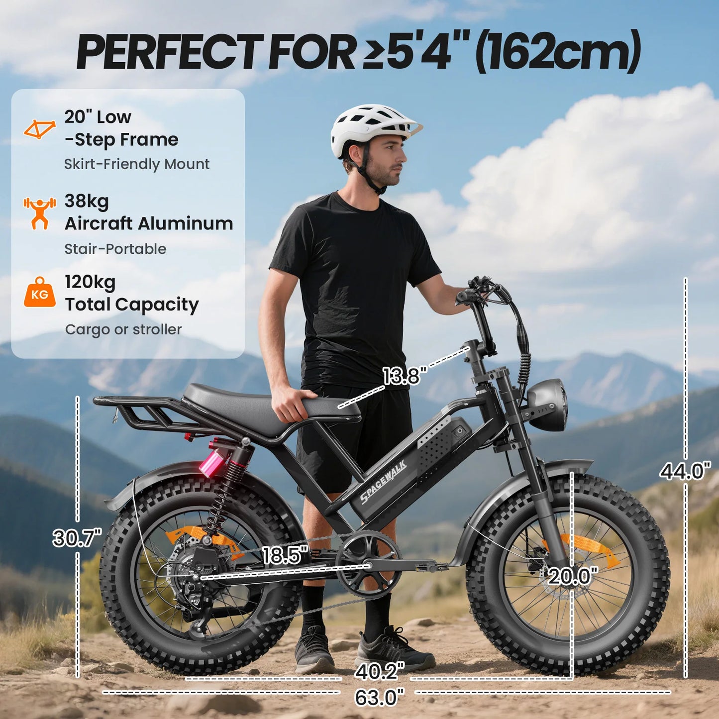 Spacewalk 750W M7 Electric Bike for Adults,24.9MPH 70 Miles,48V 15.6Ah Electric Dirt Bike,20" Fat Tire,7-Speed All Terrain EBike