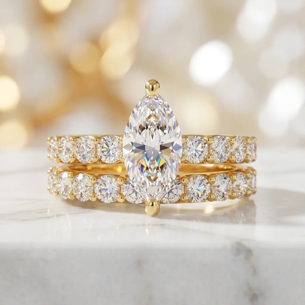 5 Carat Marquise Moissanite Ring, 925 Sterling Silver, D Color VVS1, Pave Accent, Matching Band Set, Pass Diamond Tester