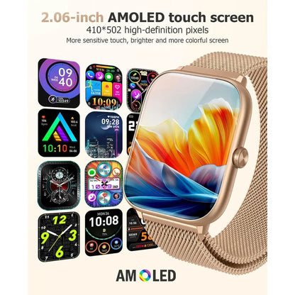 Smart Watch or Women with Blood Prure Monitor, 2.06" AMOLED Display, IP68 Waterproo itn, 118 Sports es, Heart Rate/SpO2/Sleep Mo