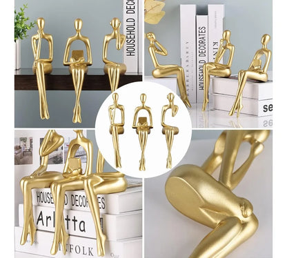 Abstract Gold Thinker Statue Resin Sculpture Home Office Decor Bookshelf Desktop Modern Art Gift