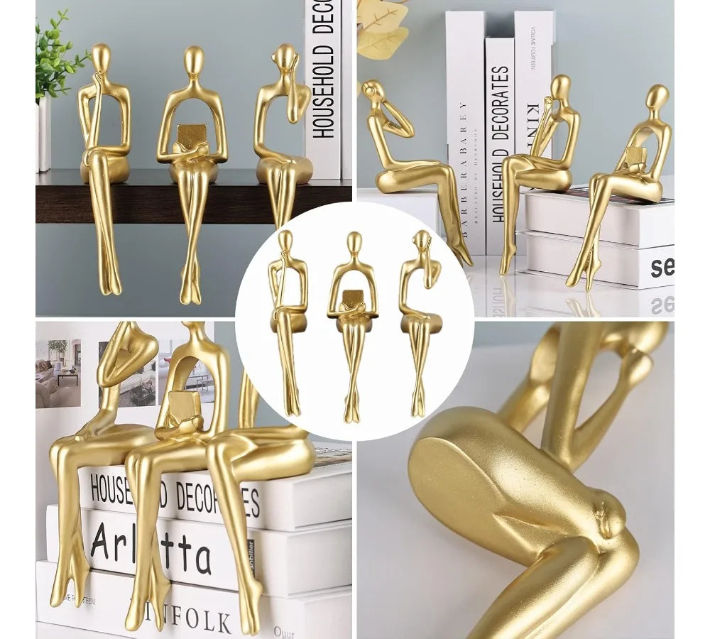 Abstract Gold Thinker Statue Resin Sculpture Home Office Decor Bookshelf Desktop Modern Art Gift