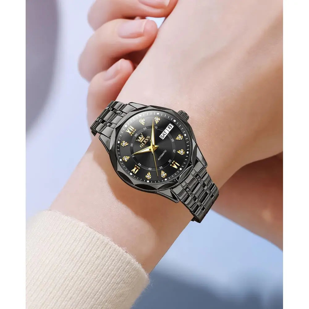 OLEVS Womens Watches Casual ern Diamond Automatic Mechanical Ladies Sel Winding DrTwo Tone Wrist Watch Date Day