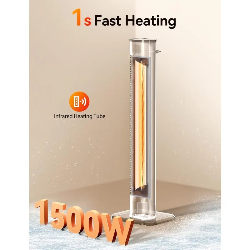 VAGKRI 42" 1500W Electric Outdoor Infrared Heater w/ Remote,9 Heat Levels,24H Timer,1S Fast Heating,IPX5 Waterproof Tower Heater