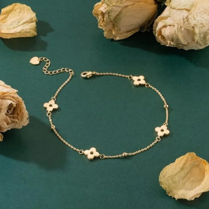 14K Gold Plated Anklets for Women Four-Leaf Clover 14K Gold Plated Ankle Bracelets for Women Golden Jewelry for Womens Anklets