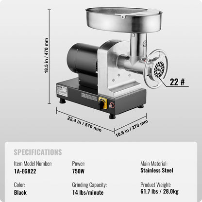 Succebuy Meat Grinder Electric Meat Grinders Grinding Plate Stainless Steel Commercial for Kitchen Restaurant Butcher Store