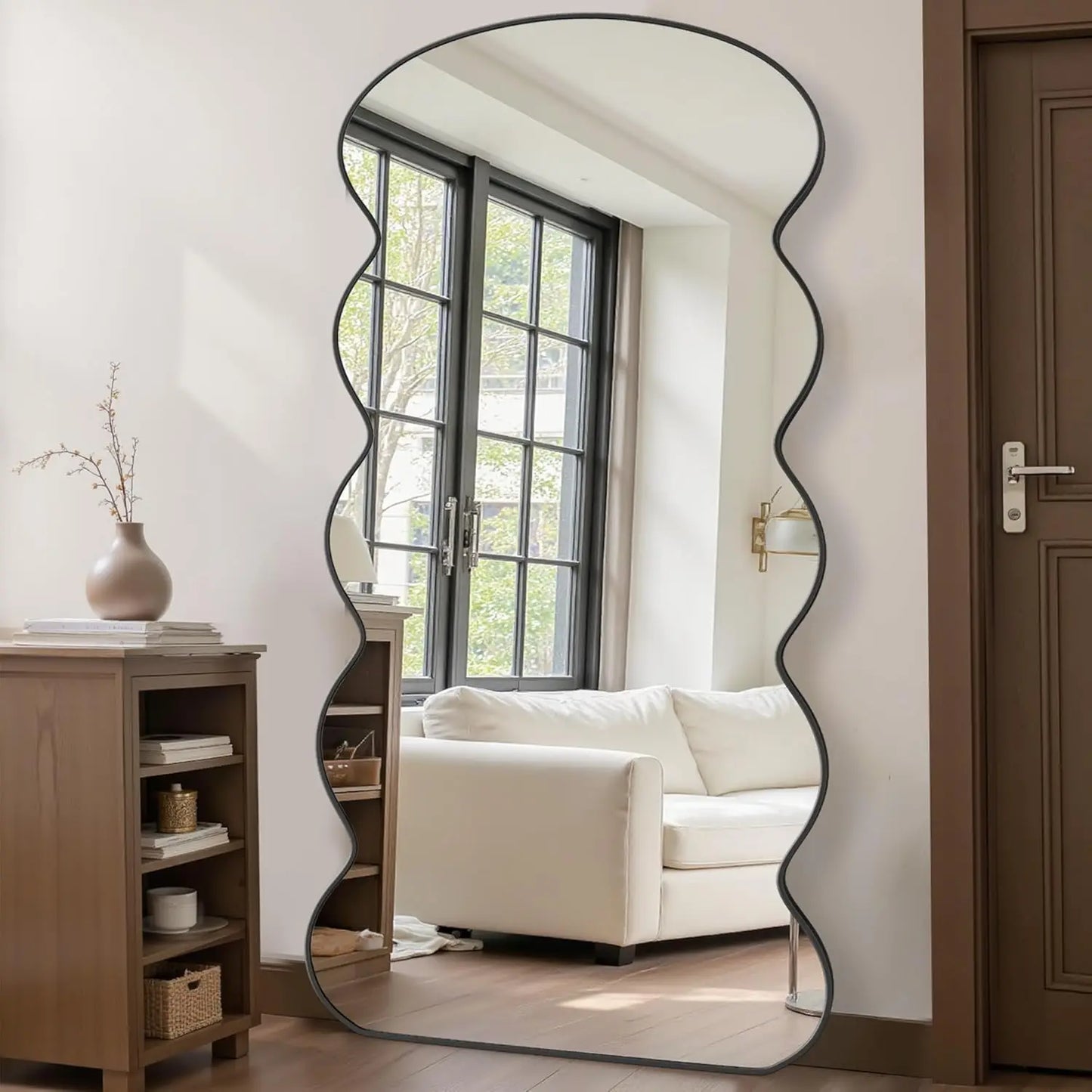71"x28" Wavy Full Length Mirror with Stand for Bedroom, Living Room, Black - Tiltable & Wall Mountable