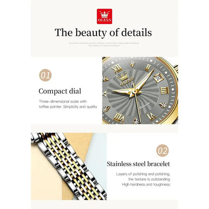OLEVS Womens Automatic Watches Gold Classic Diamond Ladies Sel Winding Mechanical Two Tone StainlSteel Wrist Watch Date