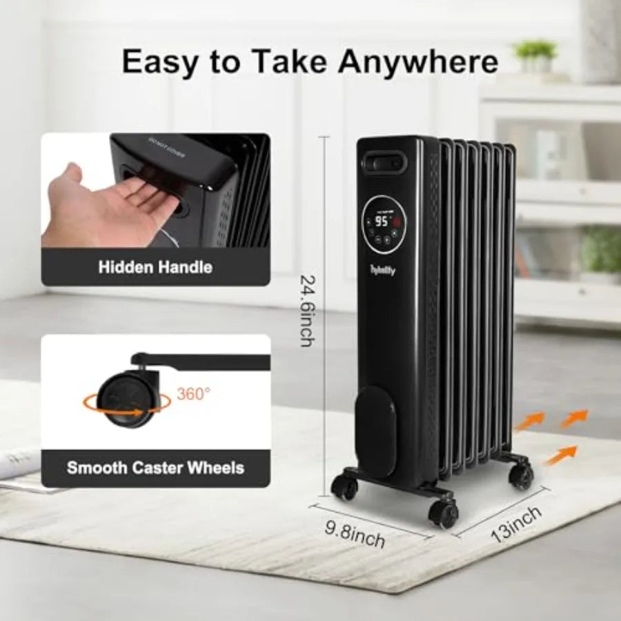 1500W Oil Filled Radiator Heater with Remote 24H On Off Timer Digital Thermostat 4 Mode Electric Radiant Heater ECO ETL Overhea