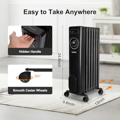 1500W Oil Filled Radiator Heater with Remote 24H On Off Timer Digital Thermostat 4 Mode Electric Radiant Heater ECO ETL Overhea