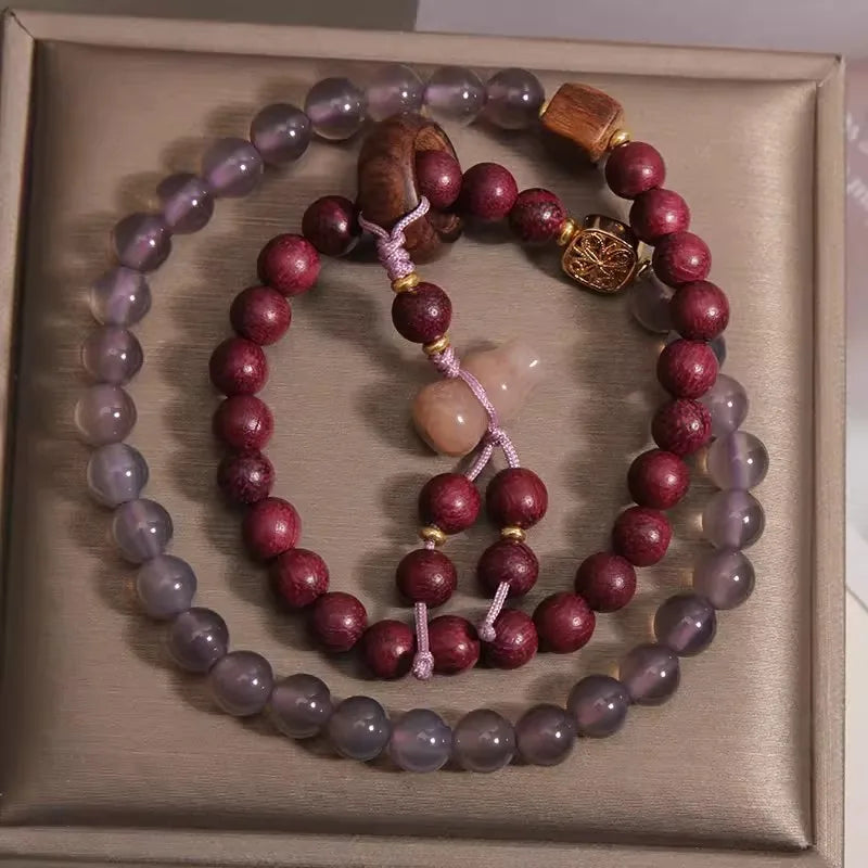 Purely handmade - natural gray agate purple hemu multi-layer bracelet women's light luxury
