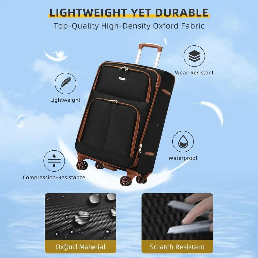 5-Piece Expandable Suitcase Set with Spinner Wheels, TSA Lock, Lightweight Hard Shell, Rolling Luggage for Men & Women, Black &