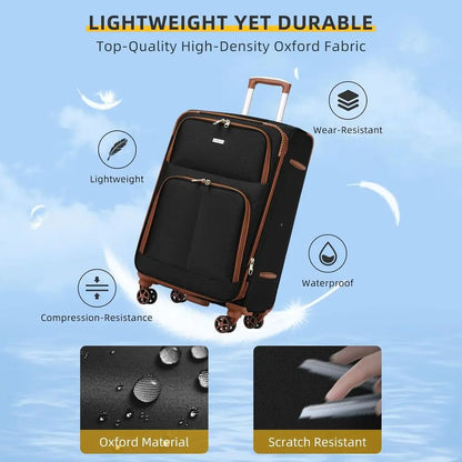 5-Piece Expandable Suitcase Set with Spinner Wheels, TSA Lock, Lightweight Hard Shell, Rolling Luggage for Men & Women, Black &