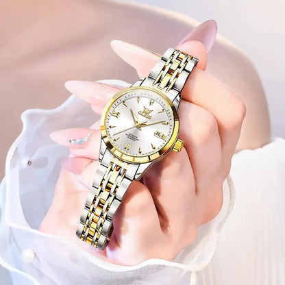 OLEVS Womens Automatic Watch Gold Luxury Diamond Sel Winding Ladies Wrist Watches Waterproo Luminous Date