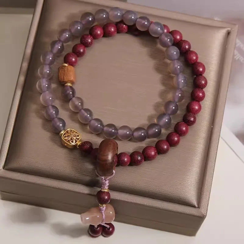 Purely handmade - natural gray agate purple hemu multi-layer bracelet women's light luxury