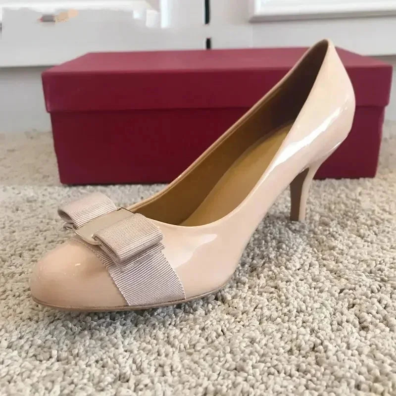 2025 Ballet flats new leather round head shallow bow multifunctional single shoes women's leather bow bow design