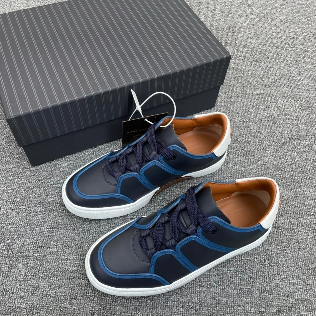 2025 New Z-style Full Grain Leather Men's Shoes Color Block Low Top Lace Up Comfort Casual Sports Board Sneakers