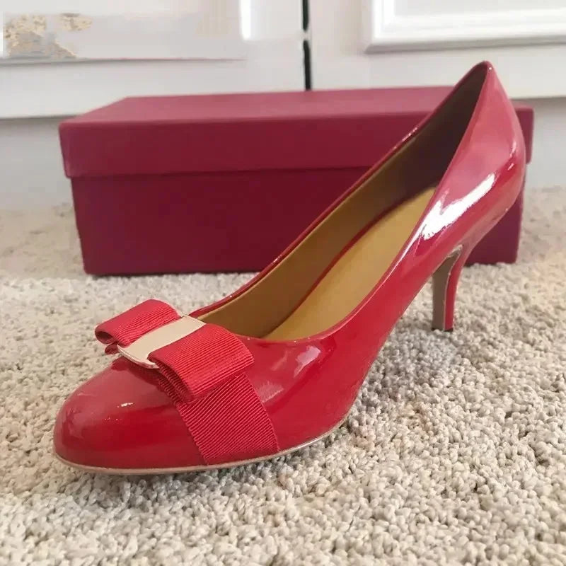 2025 Ballet flats new leather round head shallow bow multifunctional single shoes women's leather bow bow design
