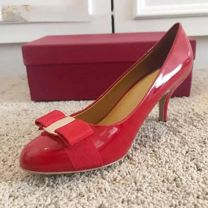 2025 Ballet flats new leather round head shallow bow multifunctional single shoes women's leather bow bow design