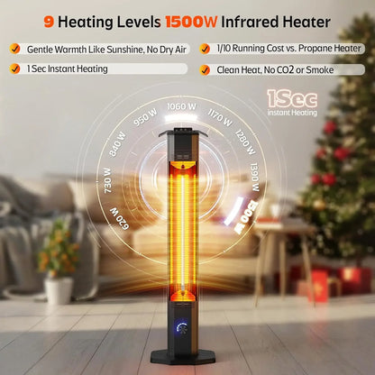 [Limited Stock!]Outdoor Electric Patio Heater, 42-inch 1500W Infrared Tower Heater with 9 Heat Settings & 9H Timer, IPX5 Waterpr