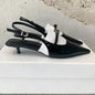 2026 New Spring Concise Genuine Leather Pointed-Toe Kitten Heel Slingback Woman Sandals Mary Janes Gladiator Sandals Botas Mujer