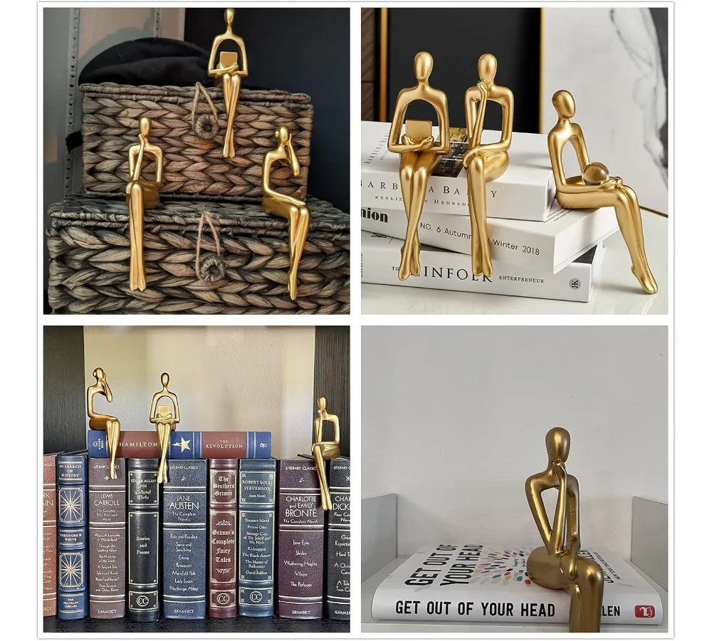 Abstract Gold Thinker Statue Resin Sculpture Home Office Decor Bookshelf Desktop Modern Art Gift