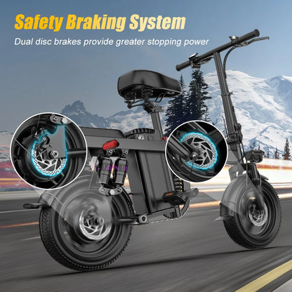 Toofly 500W Adult Electric Bike, 20 MPH, 48V 15Ah Removable Battery, 14 Inch Folding Electric Bike, Multi-Shock Absorption