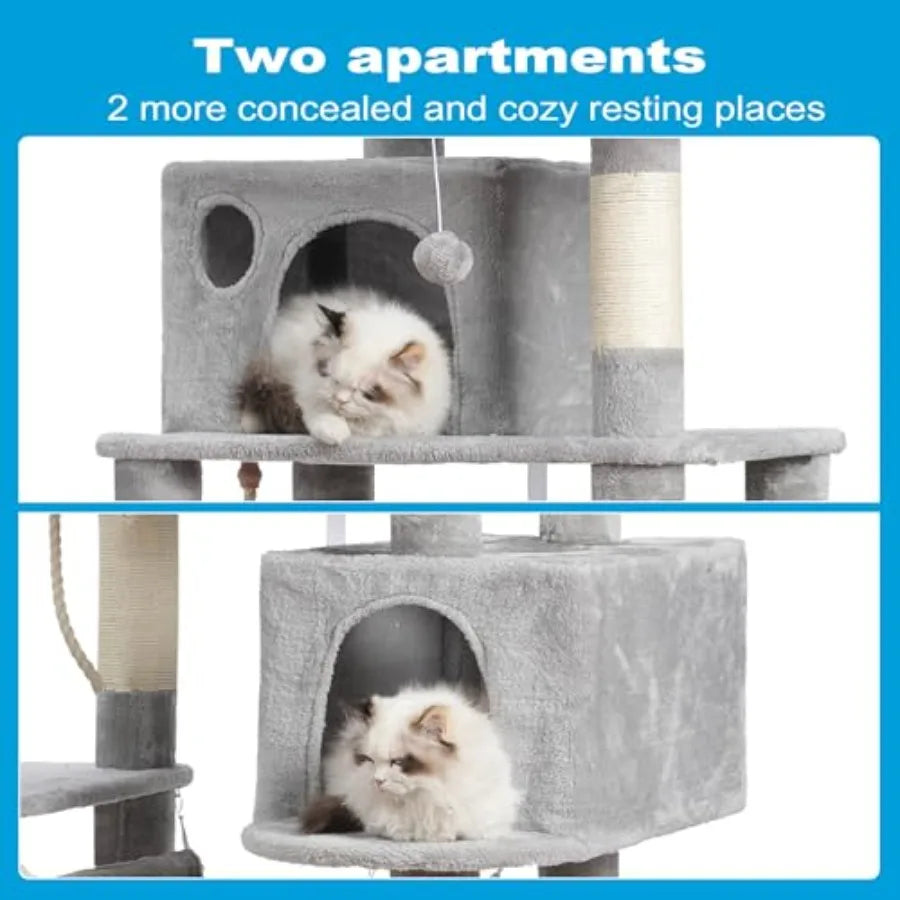 Large Multi-Level Cat Tree Condo Furniture with Sisal-Covered Scratching Posts 2 Bigger Plush Condos Perch Hammock for Kittens