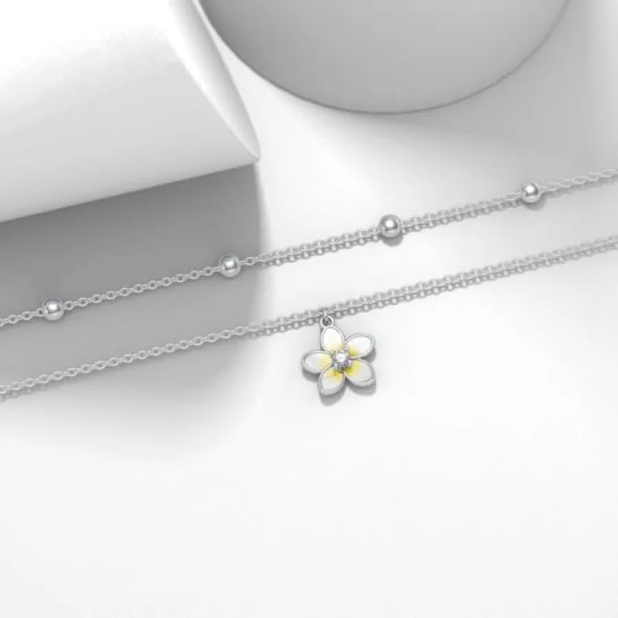 Diamond Plumeria Anklet for Women 925 Sterling Silver Lab Grown Diamonds Jewelry Gifts 0.1 ct D Color VVS Clarity